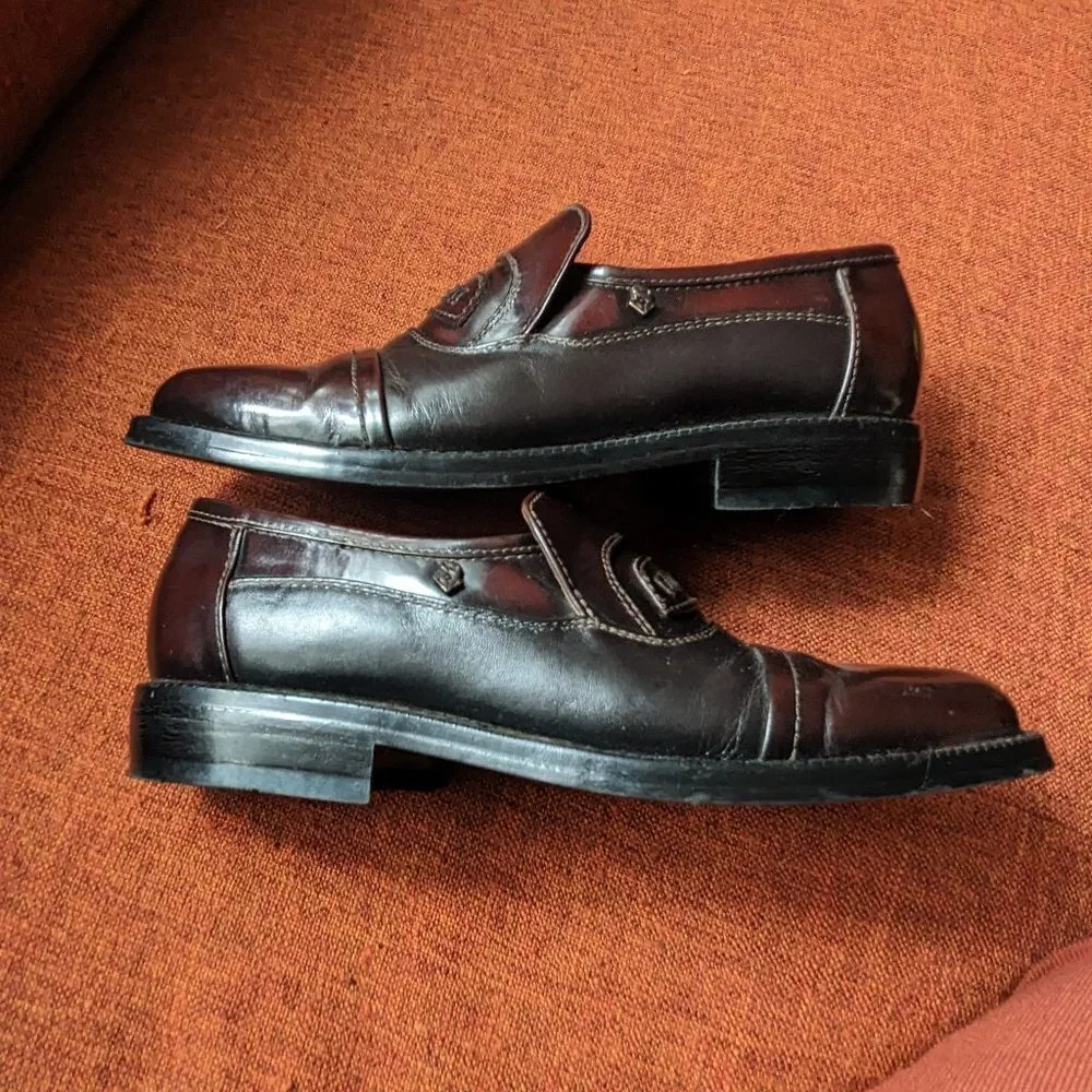 Vintage SANTONI Mens 5.5 UK Penny Loafers Oxblood Burgundy Leather Italy 3313 KK